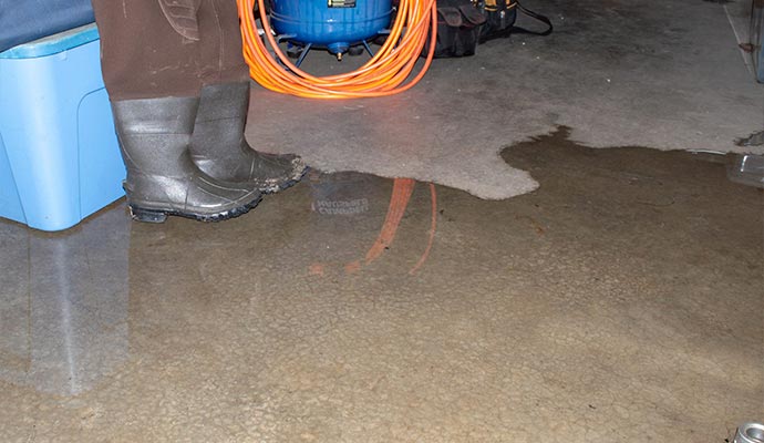 man with boot on a wet floor