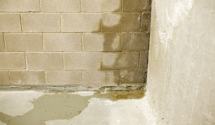 Water leaking from a basement wall