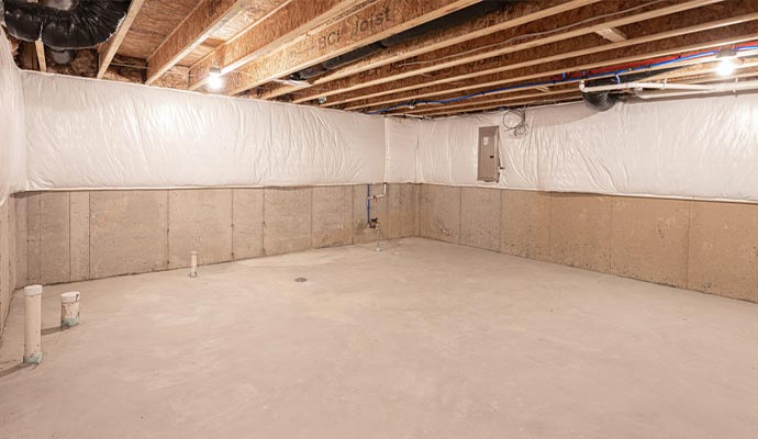 Clean and waterproofed basement flooring