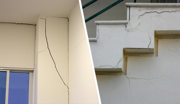 Collage of drywall cracks and stair step cracks