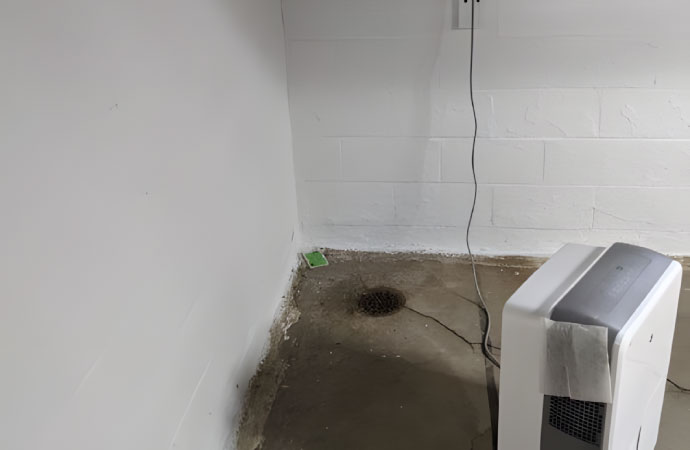 A dehumidifier machine in basement