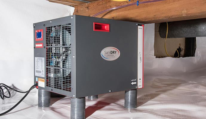 Installed dehumidifier in a crawl space