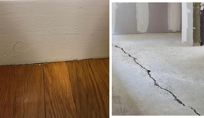 collage of wooden floor air leak and floor cracks