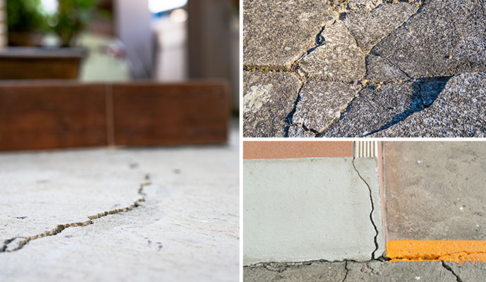 collage of foundation floor cracks.