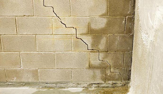 water damage on crack wall