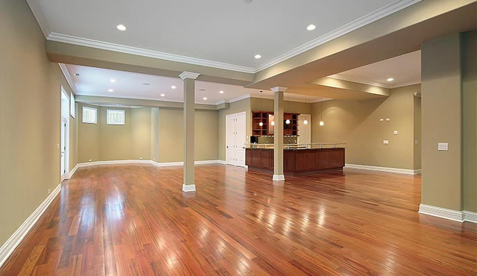 A hardwood floor in the room