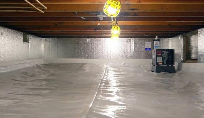 Dehumidifier installed in encapsulated crawl space Dehumidifier installed in encapsulated crawl space