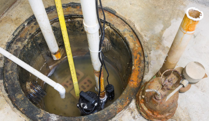 Sump pump system repairing with visible water