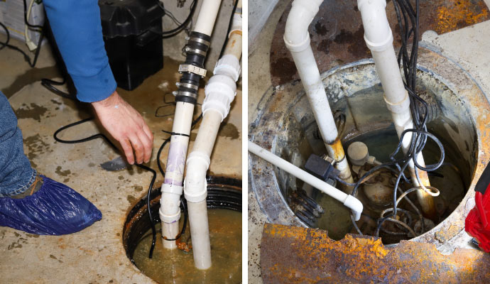 Collage of sump pump maintenance and sump pump repair