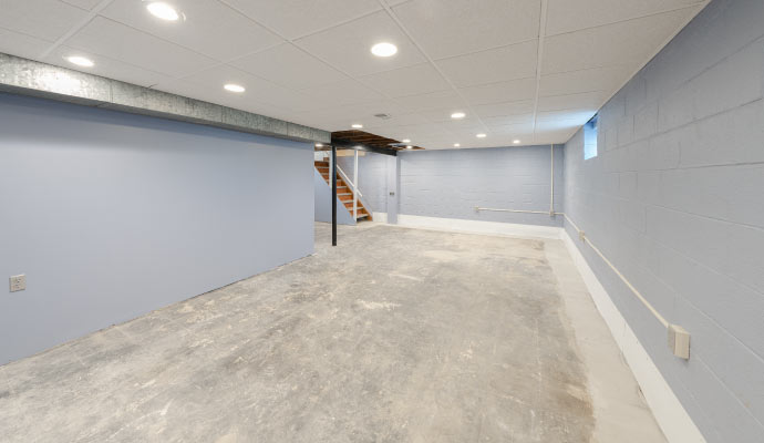 A clean and waterproofed basement